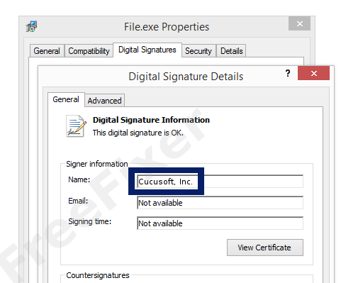 Screenshot of the Cucusoft, Inc. certificate